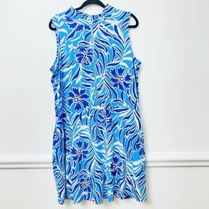 Susan Graver Printed Liquid Knit 1/2 Zip Sleeveless Skort Dress Ocean Blue 1X